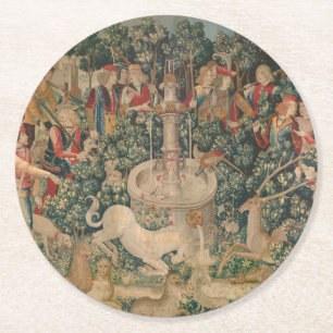 Dessous-de-verre Rond En Papier Unicorn est trouvé, Tapisserie médiévale