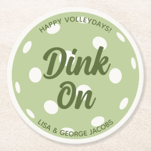 Dessous-de-verre Rond En Papier Vacances de Noël Vert Pickleball Moderne tendance