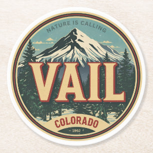 Dessous-de-verre Rond En Papier Vail colorado vintage extérieur hiver neige ski