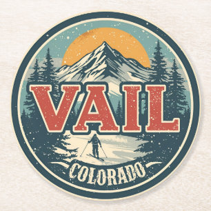 Dessous-de-verre Rond En Papier Vail colorado vintage ski extérieur hiver neige
