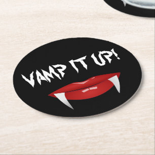 Dessous-de-verre Rond En Papier "VAMP IT UP !" Vampire Fangs Halloween