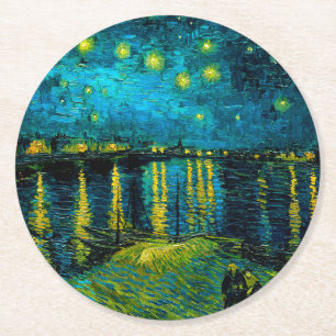 Dessous-de-verre Rond En Papier Van Gogh Nuit étoilée sur le Rhône
