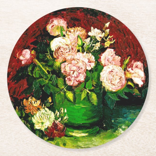 Dessous-de-verre Rond En Papier Van Gogh Peonies et Roses (Devant)