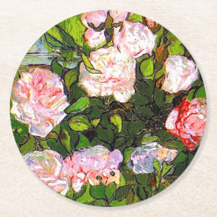 Dessous-de-verre Rond En Papier Van Gogh Vie morte avec des roses roses roses