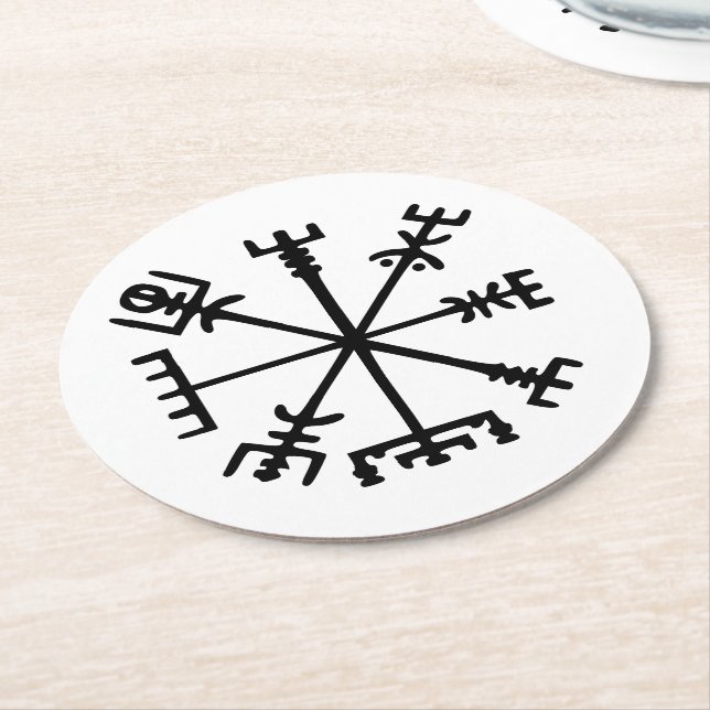 Dessous-de-verre Rond En Papier Vegvísir (Viking Compass) (Incliné)
