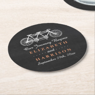 Dessous-de-verre Rond En Papier Vélo Tandem Sur Mariage Chalkboard