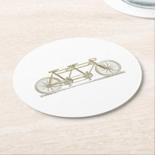 Dessous-de-verre Rond En Papier Vélo vintage Construit Pour Deux / Tandem Vélo Or