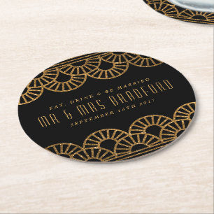 Dessous-de-verre Rond En Papier Ventilateur Gold Art Déco Mariage et Dessous de ve