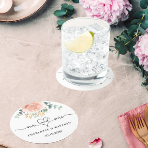 Dessous-de-verre Rond En Papier verdure rose de fleurs d'or m mme mariage