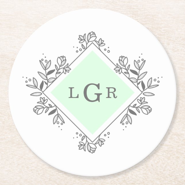 Dessous-de-verre Rond En Papier Vert floral simple tiré (Devant)