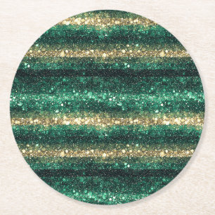 Dessous-de-verre Rond En Papier Vert Or Pailleté Étincelant St. Patrick's Day