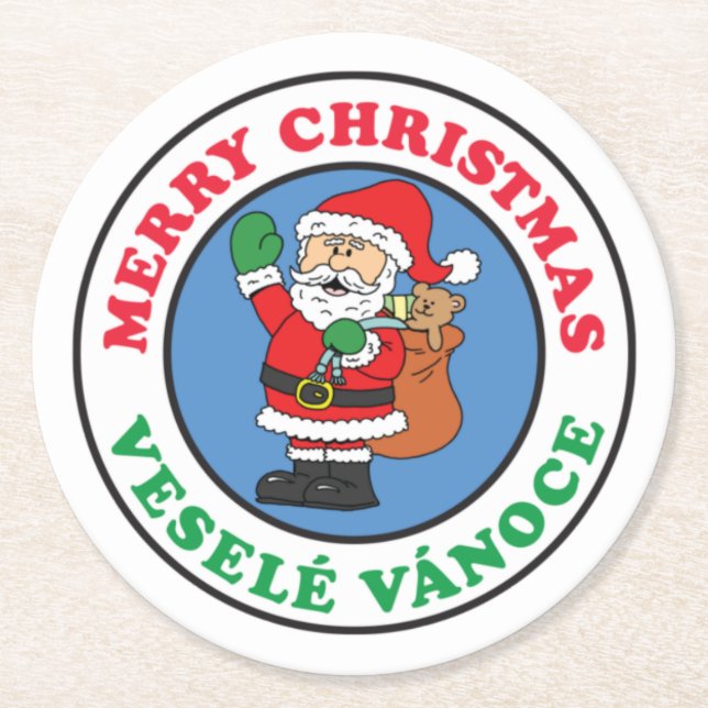 Dessous-de-verre Rond En Papier Vesele Vanoce Tchèque Noël Père Noël (Devant)
