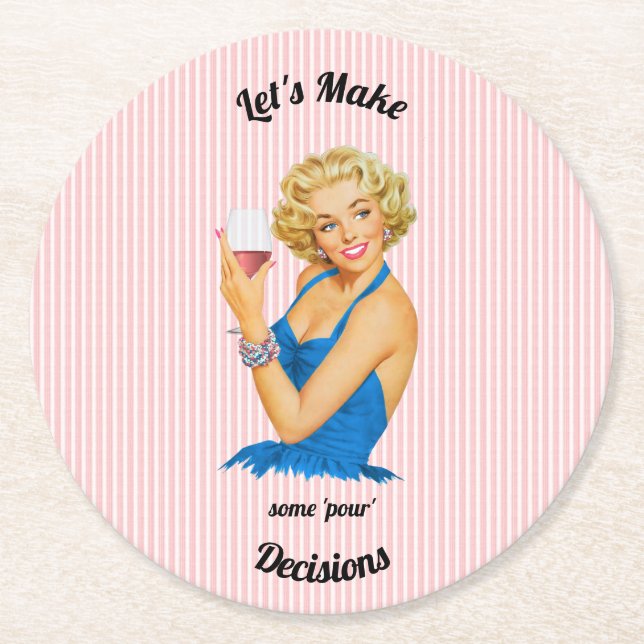 Dessous-de-verre Rond En Papier Vin rose de la ménagère rétro (Devant)