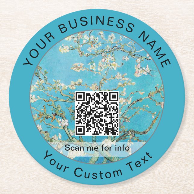 Dessous-de-verre Rond En Papier Vincent Van Gogh - Almond Blossom QR Code (Devant)