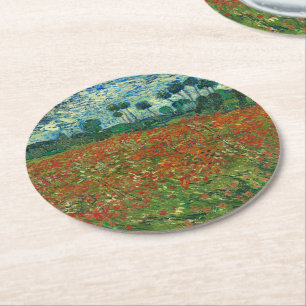 Dessous-de-verre Rond En Papier Vincent Van Gogh Poppy Field Floral Art Vintage