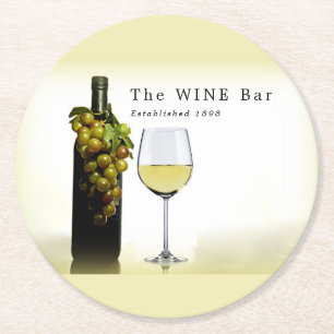 Dessous-de-verre Rond En Papier Vins et raisins blancs, Bar à vins/Vin