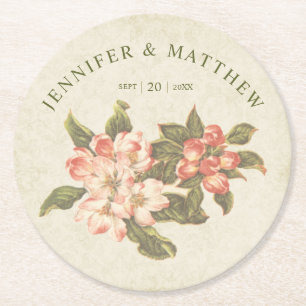 Dessous-de-verre Rond En Papier Vintage Apple Blossom   Dessous de verre Mariage