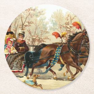 Dessous-de-verre Rond En Papier Vintage Christmas Sleigh Ride