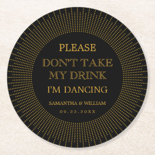Dessous-de-verre Rond En Papier Vintage Elegant Art Déco Black Gold Mariage 