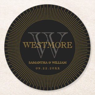 Dessous-de-verre Rond En Papier Vintage Elegant Art Déco Black Gold Mariage 
