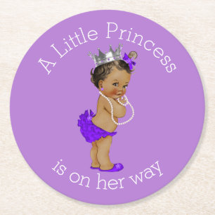 Dessous-de-verre Rond En Papier Vintage Ethnic Little Princess Baby shower Purple