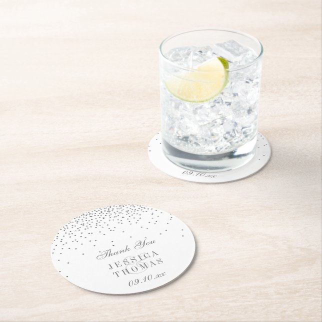 Dessous-de-verre Rond En Papier Vintage Glam Silver Confetti Mariage (En situation)