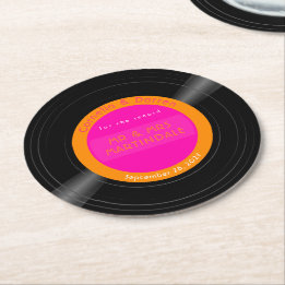 Dessous-de-verre Rond En Papier Vinyl Record Disco Hot Rose Orange Personnalisé