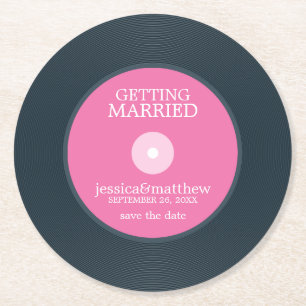 Dessous-de-verre Rond En Papier Vinyl Record Wedding Save the Date Mariage