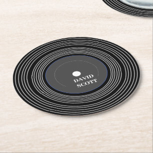 Dessous-de-verre Rond En Papier Vinyle Lp noir personnalisé