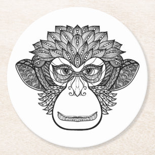 Dessous-de-verre Rond En Papier Visage de griffonnage de singe