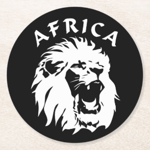 Dessous-de-verre Rond En Papier Visage du lion rugissant   Afrique