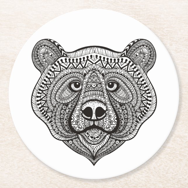 Dessous-de-verre Rond En Papier Visage inspiré d'ours (Devant)