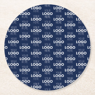 Dessous-de-verre Rond En Papier Votre Motif de répétition de logo ou d'image   Ble