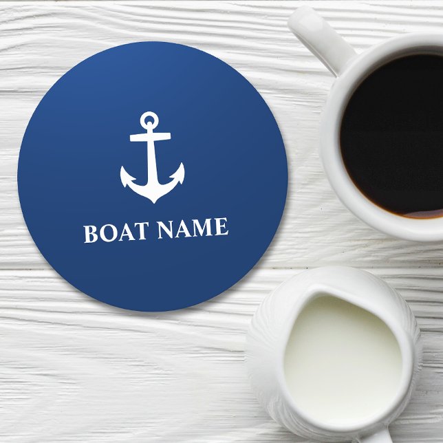 Dessous-de-verre Rond En Papier Votre nom de bateau Ancre Bleu (Créateur téléchargé)