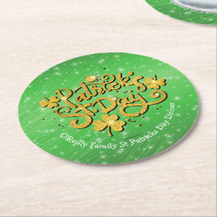 Dessous-de-verre Rond En Papier Votre nom Message Jour de la Saint Patrick Gold Sh
