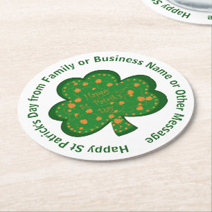 Dessous-de-verre Rond En Papier Votre nom Message Jour de la Saint Patrick Shamroc