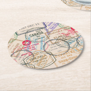 Dessous-de-verre Rond En Papier Voyage de timbres de passeport
