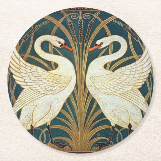 Dessous-de-verre Rond En Papier Walter Crane Swan (Devant)