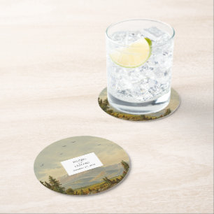 Dessous-de-verre Rond En Papier Watercolor Pine Tree Forest Mounts Mariage