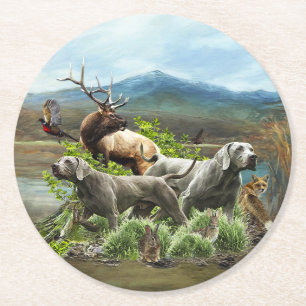 Dessous-de-verre Rond En Papier Weimaraner, "Grey Ghost"