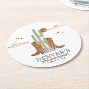 Dessous-de-verre Rond En Papier Western Country Cowboy Anniversaire Rustique 