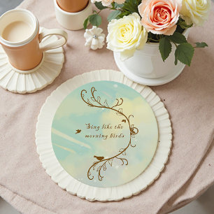 Dessous-de-verre Rond En Papier Whimsical Baby Blue Sing Morning Birds Dessous de 