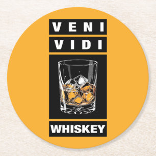 Dessous-de-verre Rond En Papier Whiskey Veni Vidi   Citation Drôle Pour Les Amateu