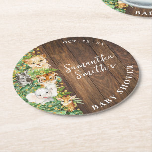 Dessous-de-verre Rond En Papier Wild One Animaux Rustic Safari Baby shower