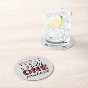 Dessous-de-verre Rond En Papier Wild One Boys Rustic Plaid Lumberjack 1er annivers
