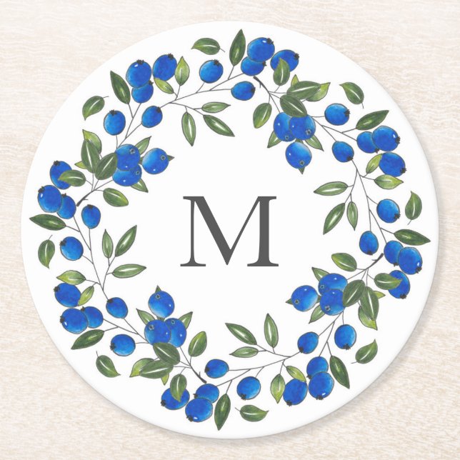 Dessous-de-verre Rond En Papier Wreath Blueberries (Devant)