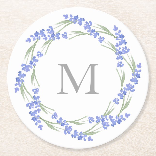 Dessous-de-verre Rond En Papier Wreath Lavande d'aquarelle (Devant)