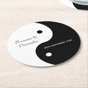 Dessous-de-verre Rond En Papier Yin Yang Mariage noir et blanc