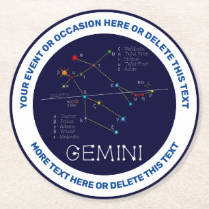 Dessous-de-verre Rond En Papier Zodiac Constellation Gemini