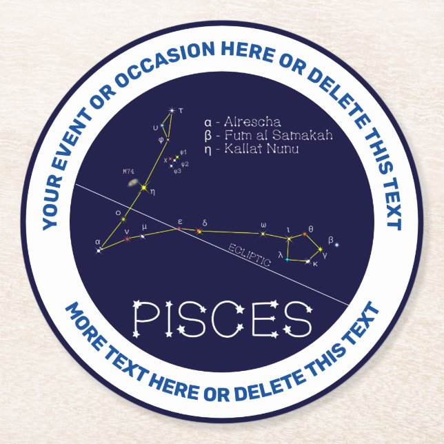 Dessous-de-verre Rond En Papier Zodiaque Pisces (Devant)